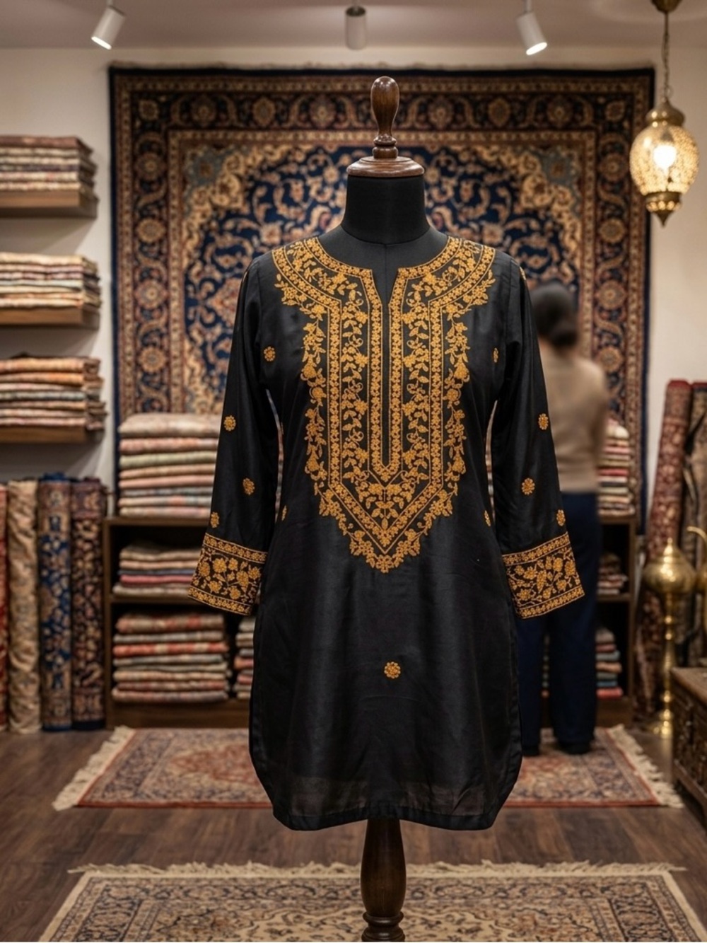 Black Tunic with Intricate Gold Embroidery
